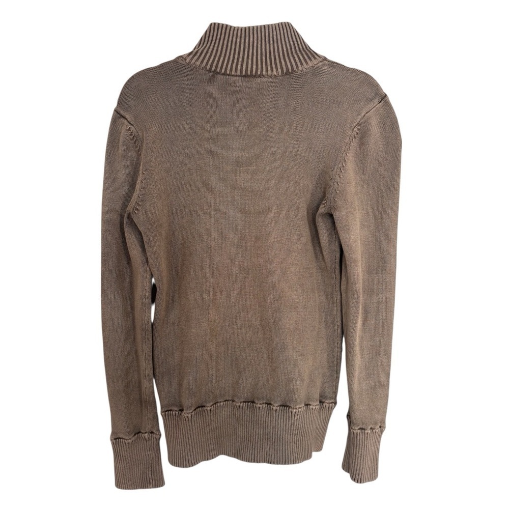 RuffHewn Full-Zip Mock Neck Cotton Knit Cardigan Sweater - Olive - Large - Picture 4 of 8